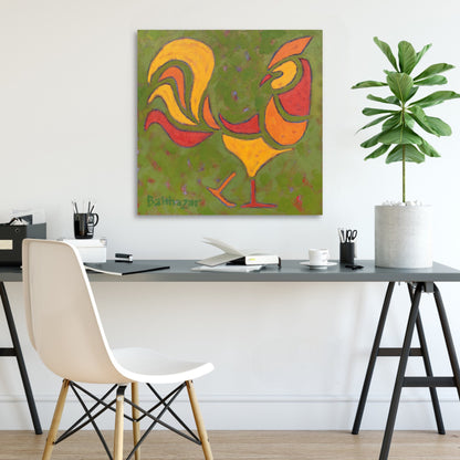 'Rooster On Ruffled Green' - Canvas Print