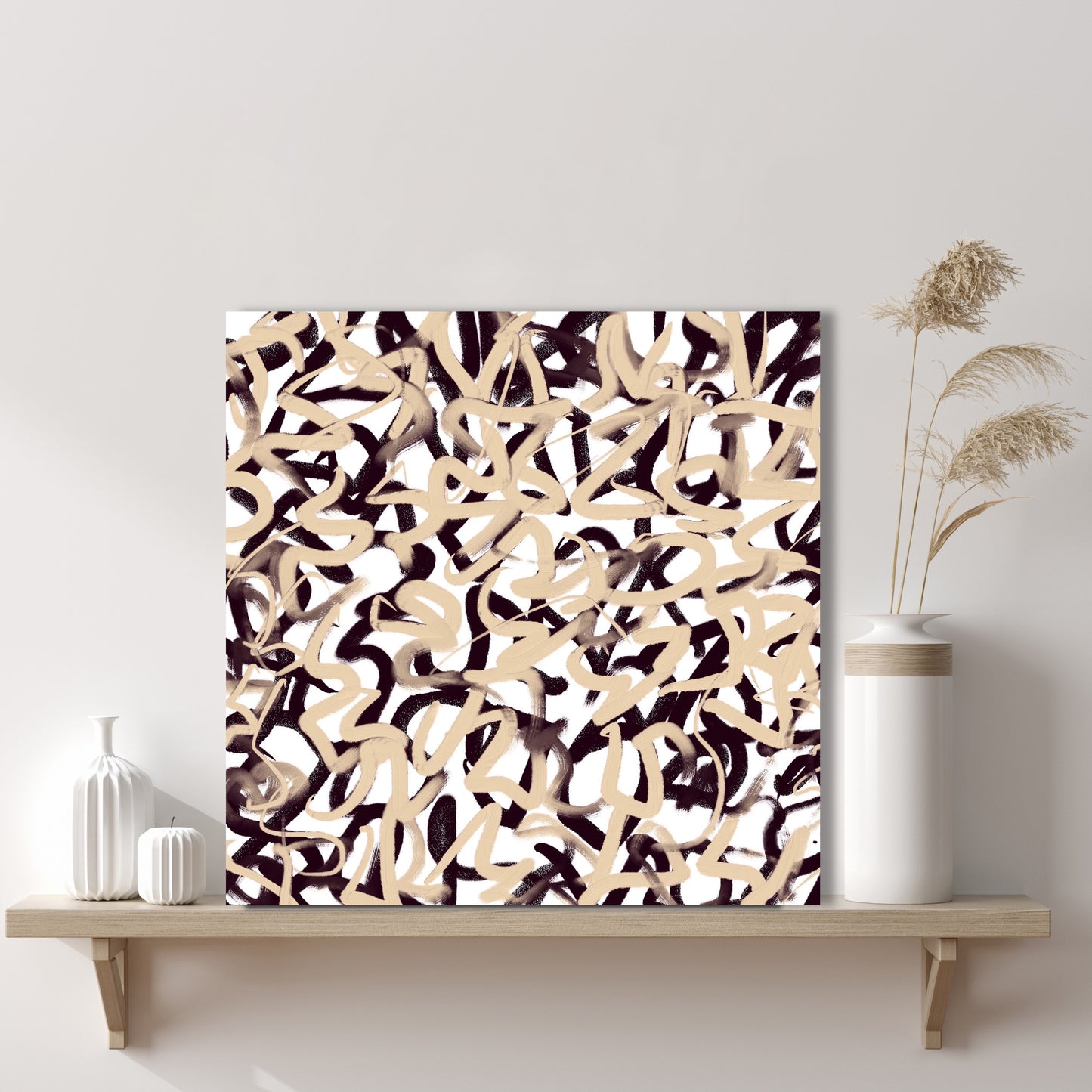 'Footsteps In The Sand' canvas print - small size perfect for a little shelf with organic ornaments and a white vase with dry grasses reminiscent of those growing on sand dunes.