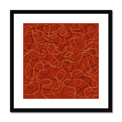 Flame-like fingers of red, yellow and black framed with black wood frame and contrasting white mount.