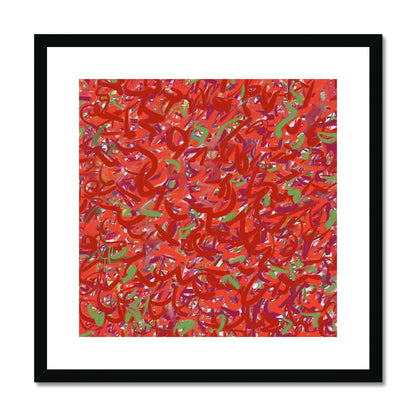 Deep reds and splashes of green in a black frame with white mount.